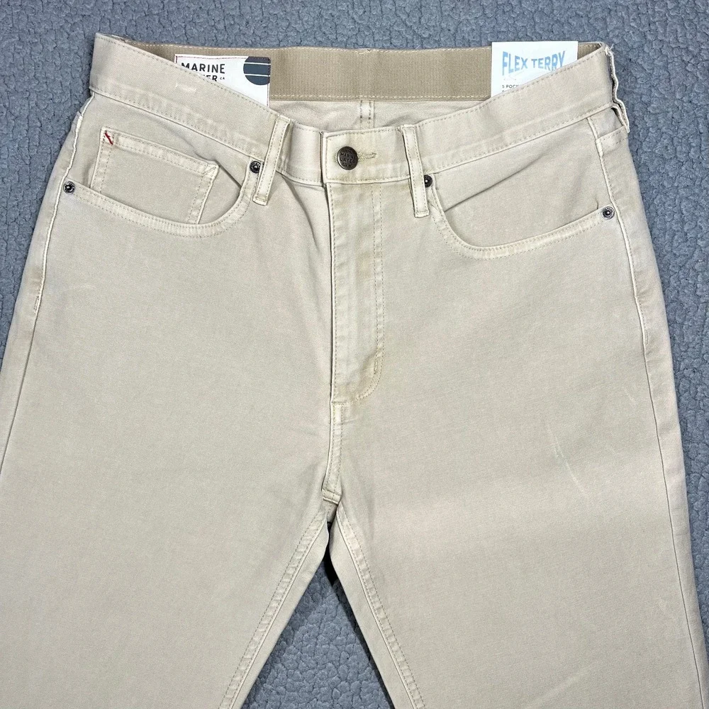 Marine Layer Flex Terry Pant Slim Straight Khaki Tan 32x32 NWT MRSP $148